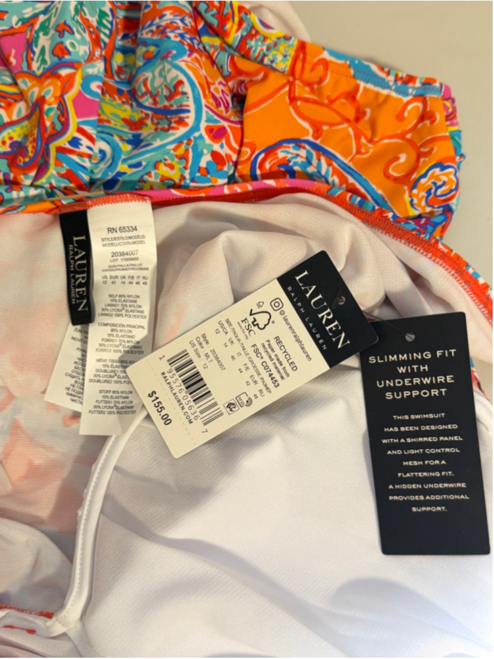 Ralph Lauren Size 12 Bold Multicolor Surplice Printed One-Piece Swimsuit NWT - Picture 6 of 6